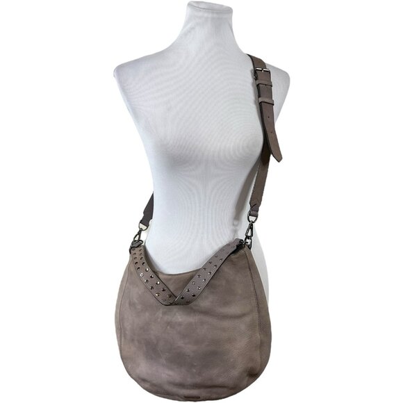 Rebbeca Minkoff suede leather handbag Crossbody Hobo gun metal Studs - Picture 1 of 10